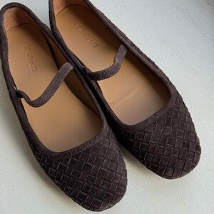 Madewell Greta Ballet Flats — Woven Suede Mary Jane Shoes in Dark Brown